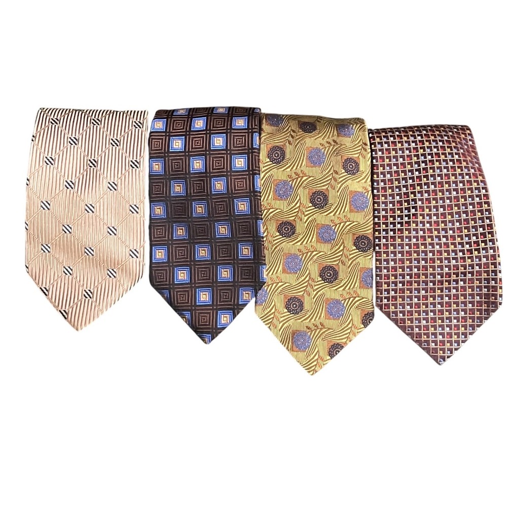 Milano's Clothier Mens Silk Necktie Lot 4 Geometric Medallion Italy Silk USA